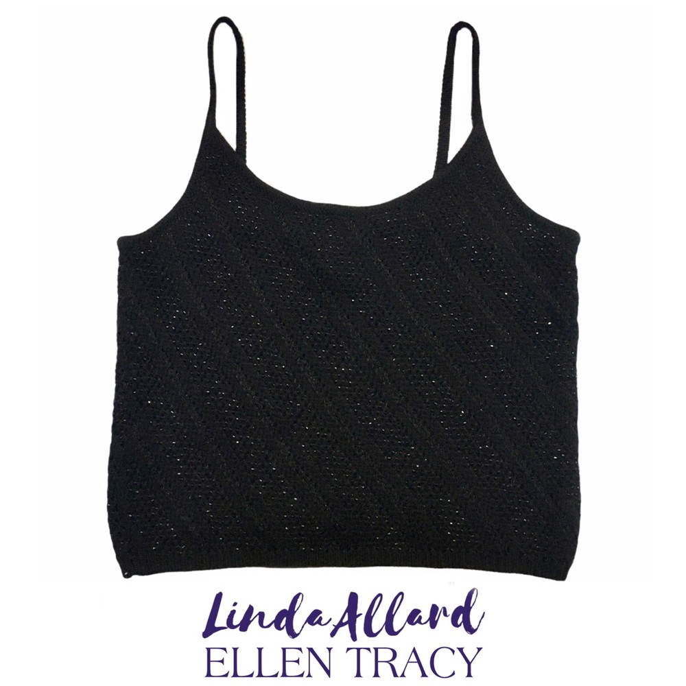 Ellen Tracy Black Knit Camisole Light Beading. Vintage Ultra Chic Black Sz S NWT
